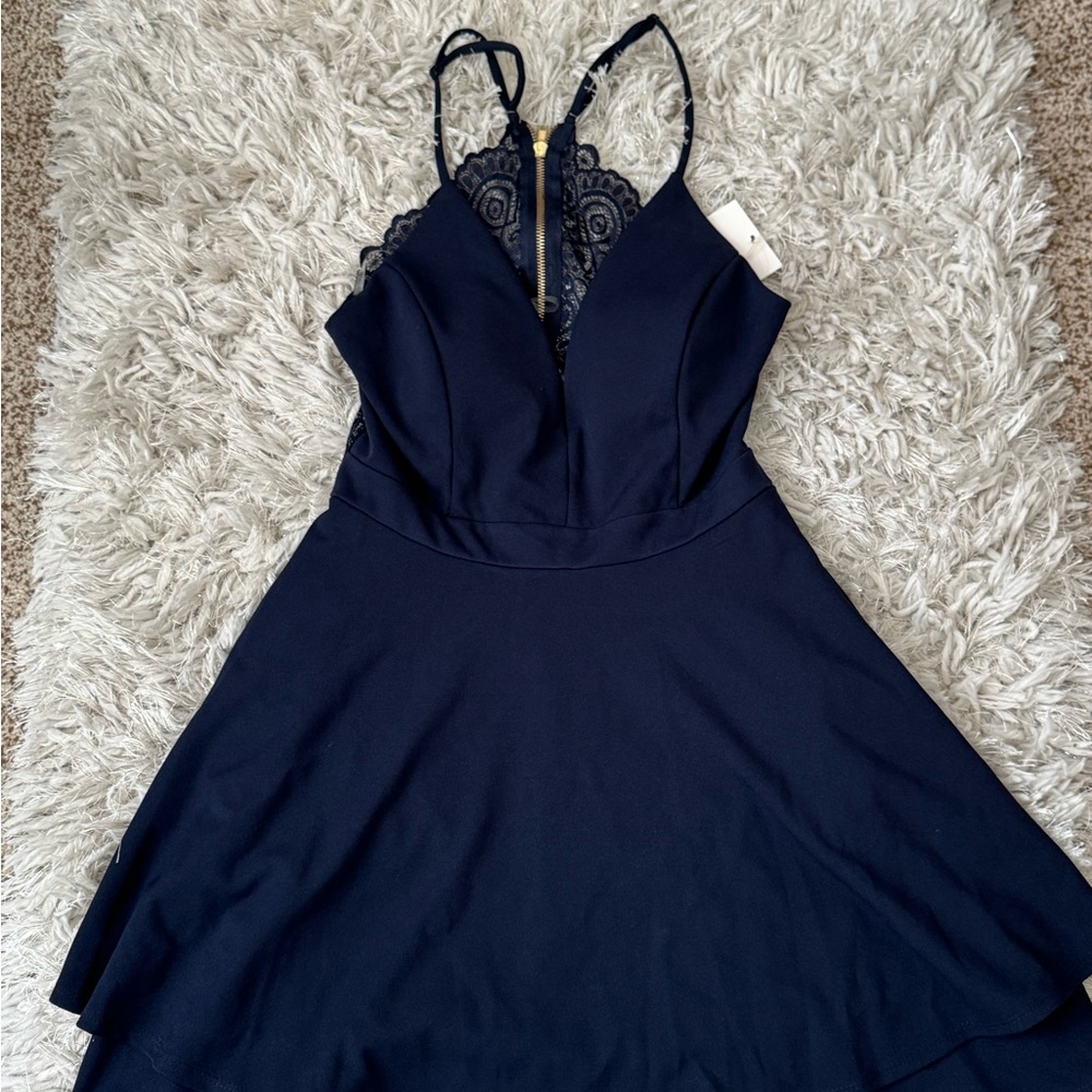 Elegant Navy Blue Lace Dress